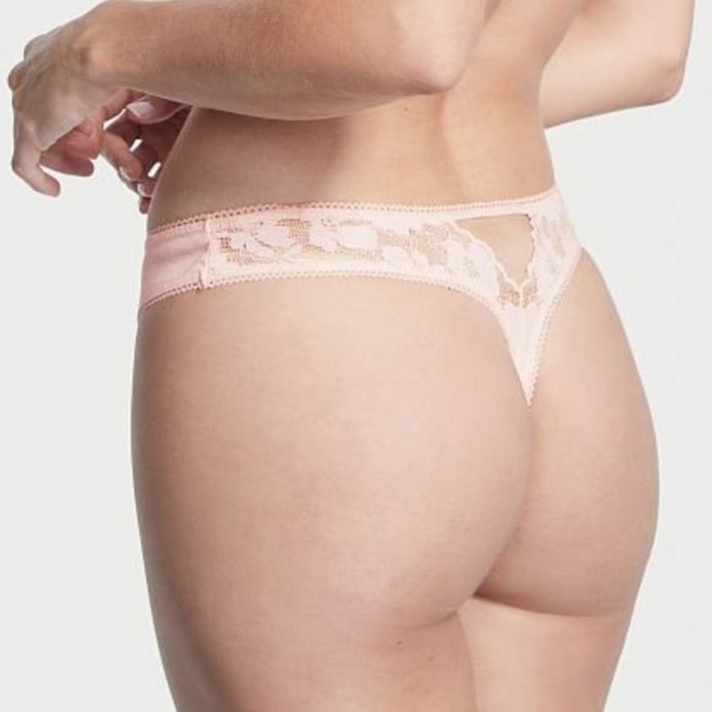 Victoria's Secret Light Pink Cotton Thong Panty with Lace Back